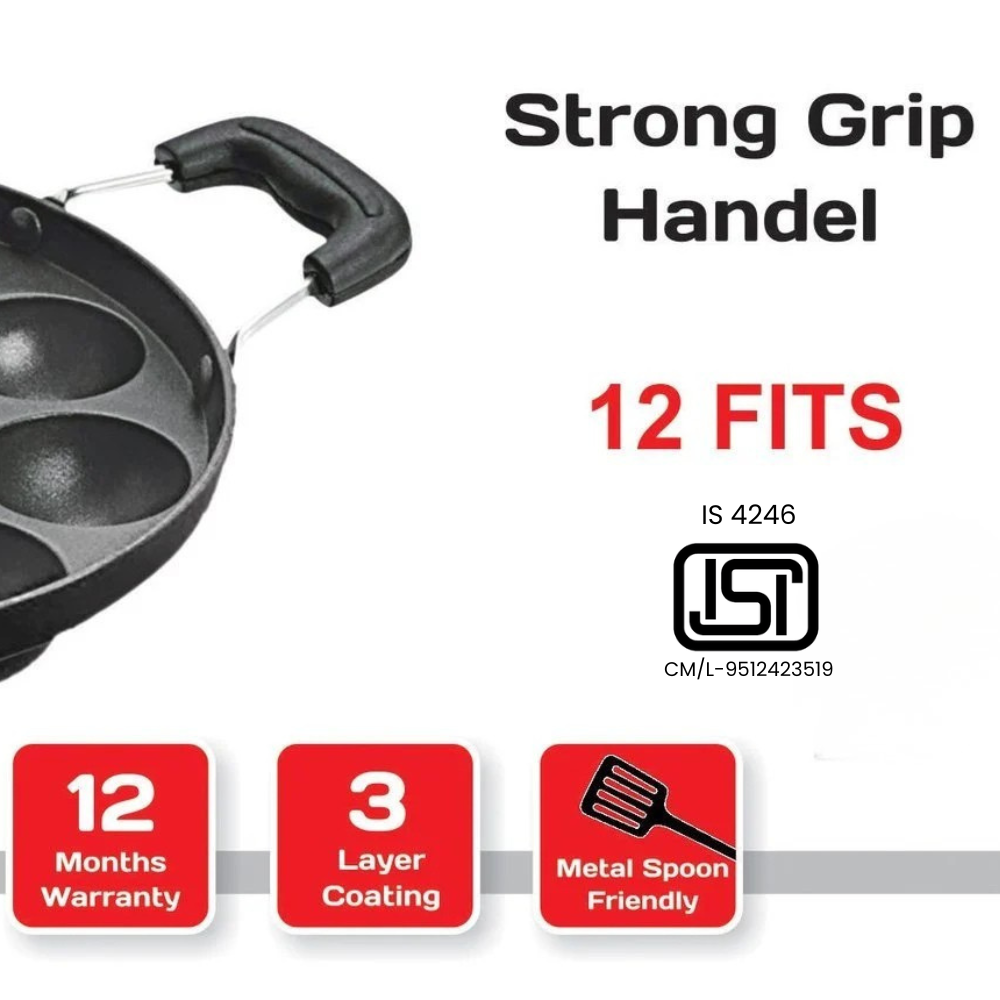 Vansh Homes Appam Patra, Paniyaram Pan Iron, Appam Pan, Pan Cake, Paddu, Appam Maker, Ponganal Maker, Appe and Litti Maker with 2 Side Handle