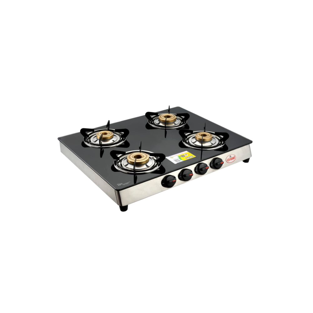 Vansh Home Glass Top Gas Stove, 4 Burner Gas Stove, Black (ISI Certified,1 year warranty) (VH-4B-402 GT)