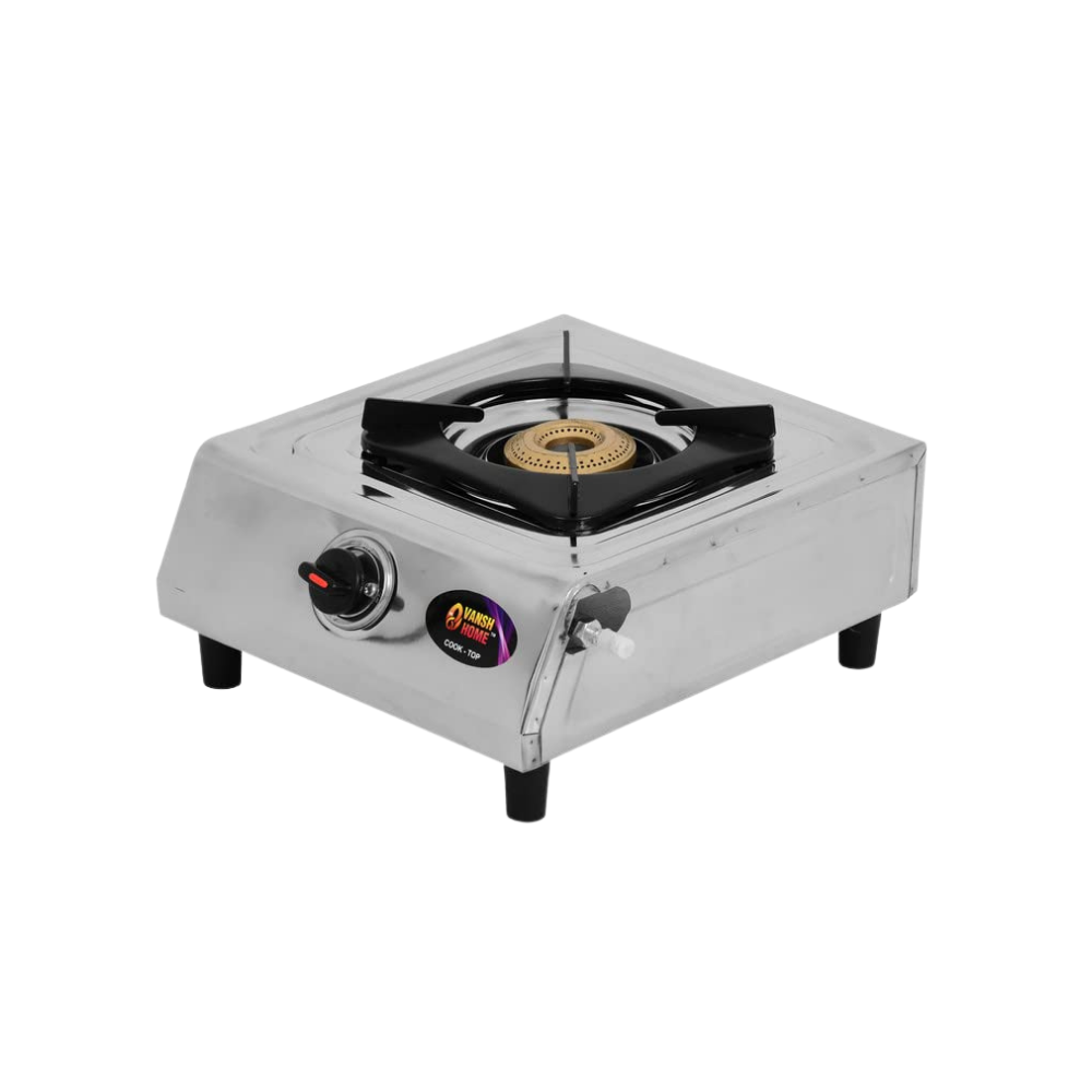 Vansh Homes Supreme Single Burner Manual LPG Gas Stove – Stainless Steel Body, High-Efficiency Brass Burner, ISI Certified, PNG Ready (VH-1B-102)