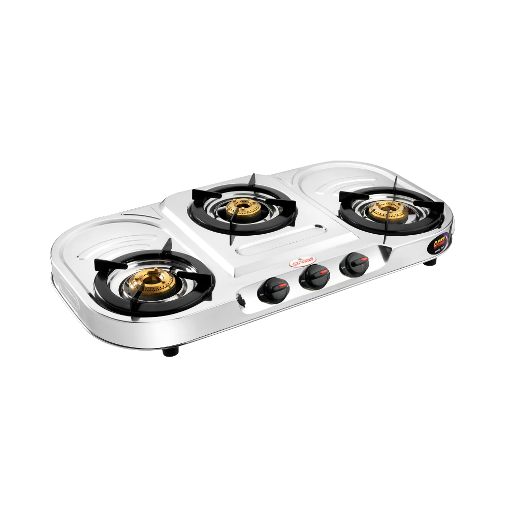 Vansh Homes Flame 3 Burner Stainless Steel LPG Gas Stove – TripleCook Cooktop, High-Efficiency Brass Burners, BIS Certified (VH-3B-302)