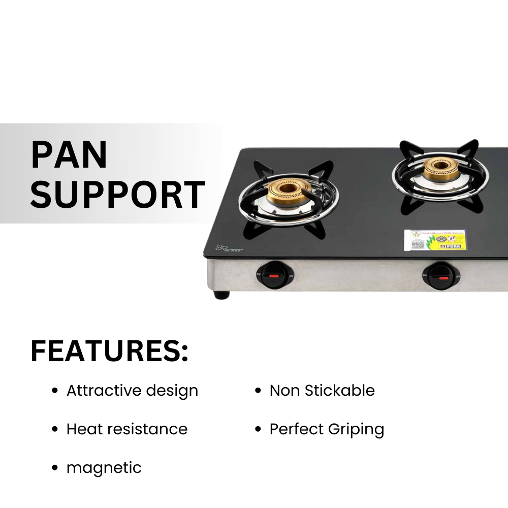 Vansh Homes 3 Burner Glass Top Gas Stove – Direct Flame Forged Brass Burners, Toughened Glass, ISI Certified, Easy Clean Design (VH-3B-302-GT)