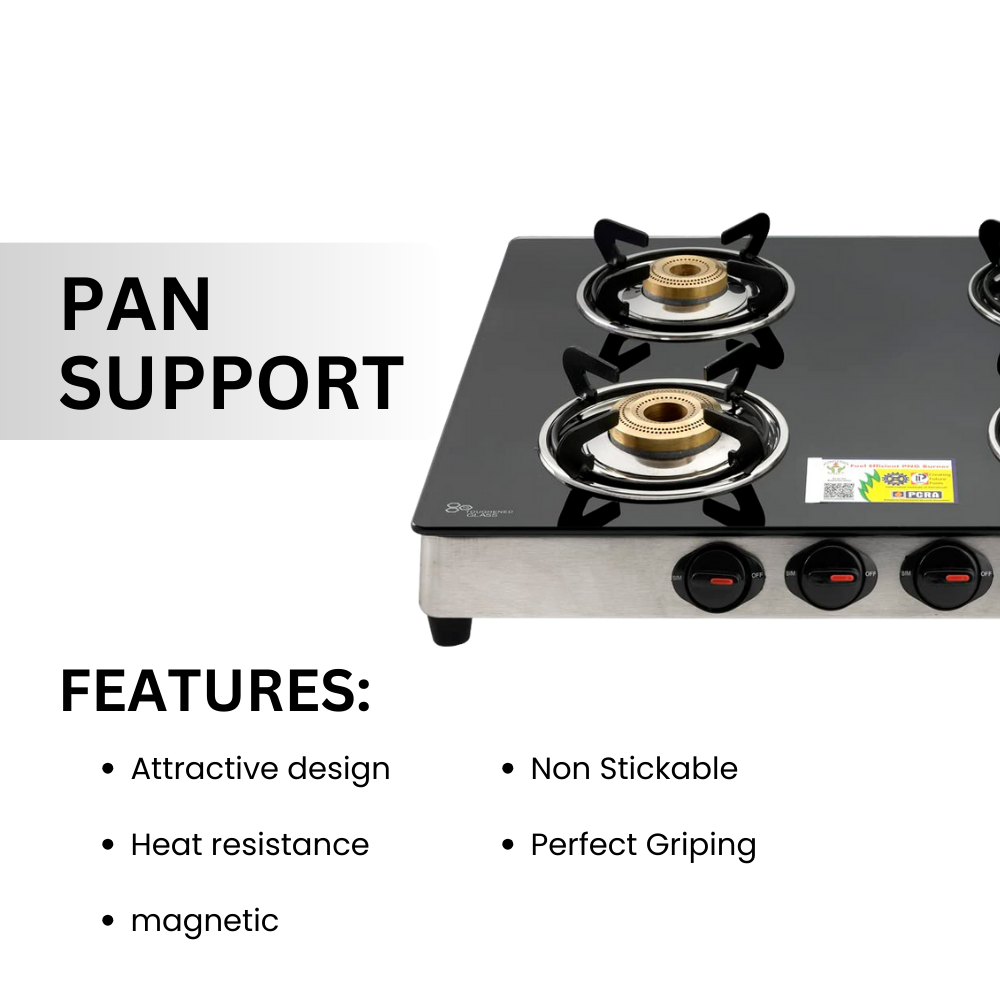 Vansh Home Glass Top Gas Stove, 4 Burner Gas Stove, Black (ISI Certified,1 year warranty) (VH-4B-402 GT)