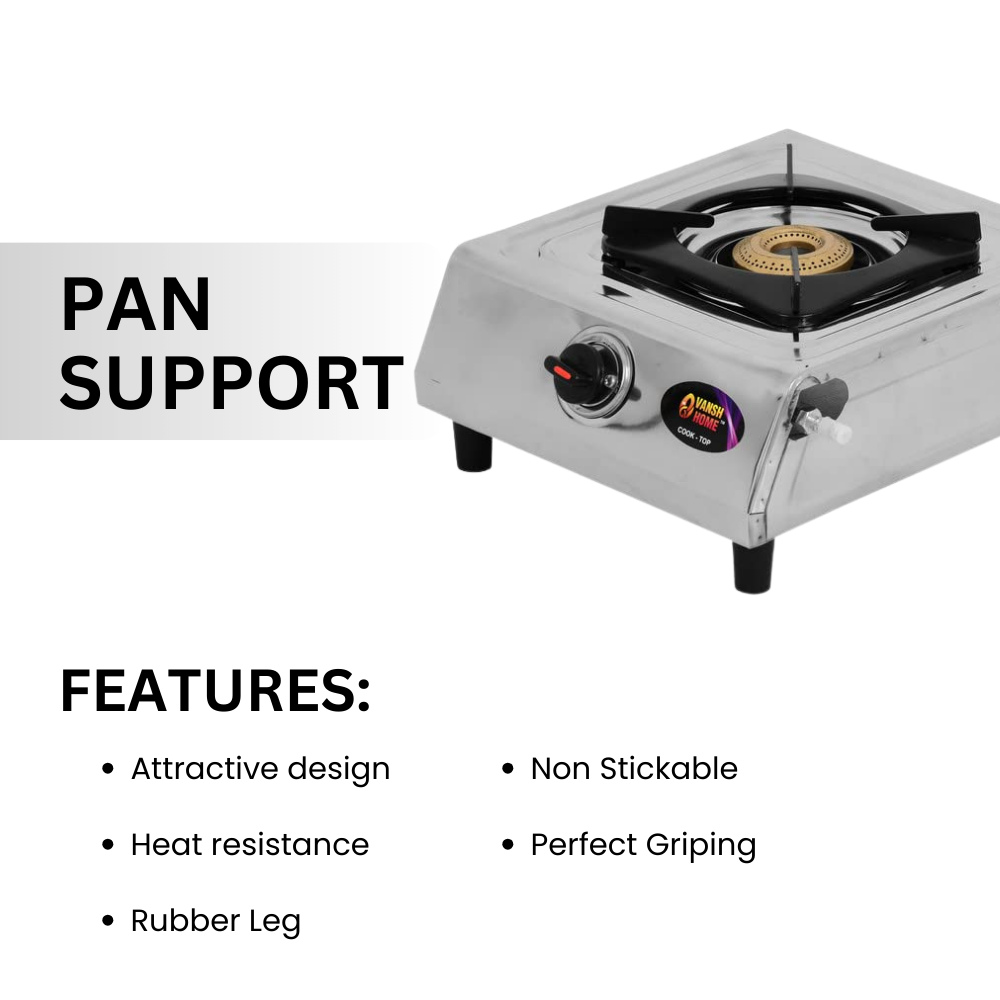 Vansh Homes Supreme Single Burner Manual LPG Gas Stove – Stainless Steel Body, High-Efficiency Brass Burner, ISI Certified, PNG Ready (VH-1B-102)