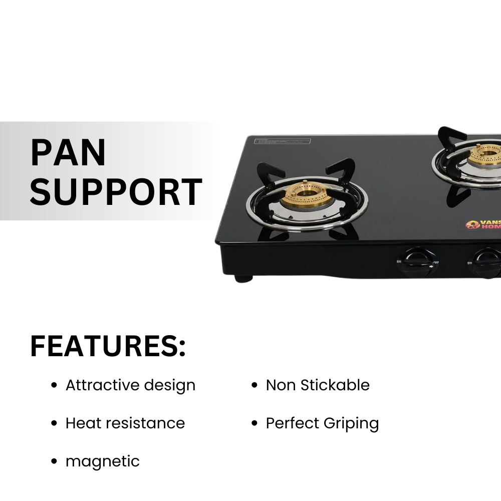 Vansh Homes 3 Burner Glass Top Gas Stove – Direct Flame Forged Brass Burners, Toughened Glass, ISI Certified, Easy Clean Design (VH-3B-301-GT)