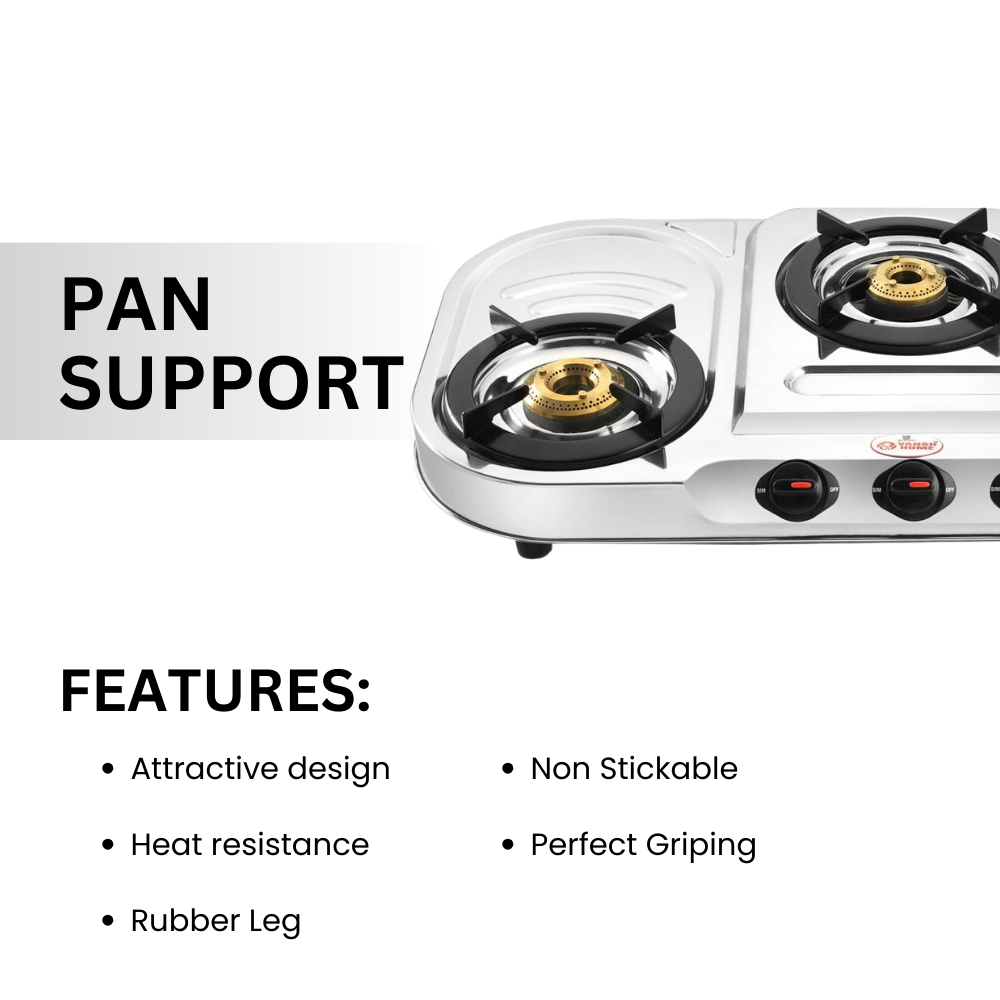 Vansh Homes Flame 3 Burner Stainless Steel LPG Gas Stove – TripleCook Cooktop, High-Efficiency Brass Burners, BIS Certified (VH-3B-302)