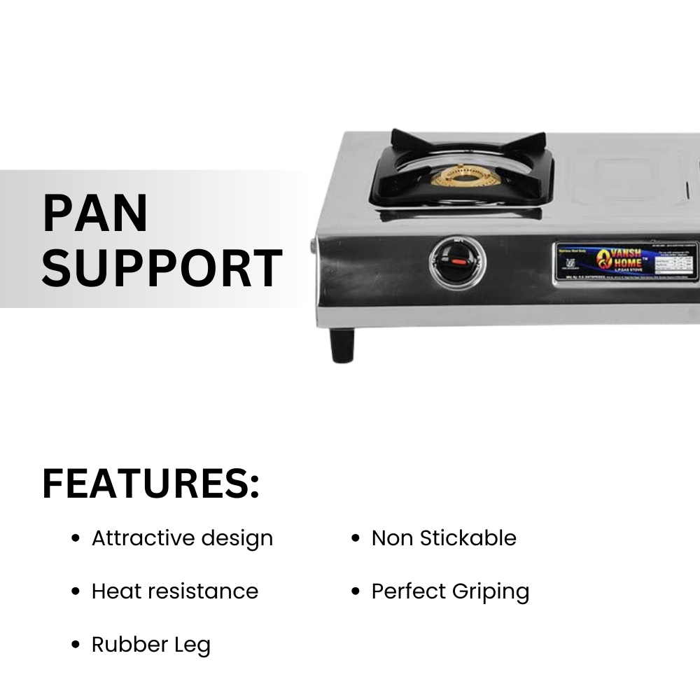 Vansh Homes Royal 2 Burner Stainless Steel LPG Gas Stove – High-Powered Brass Burners, Manual Ignition, ISI Certified, 360° Rotating Nozzle (VH-2B-203)