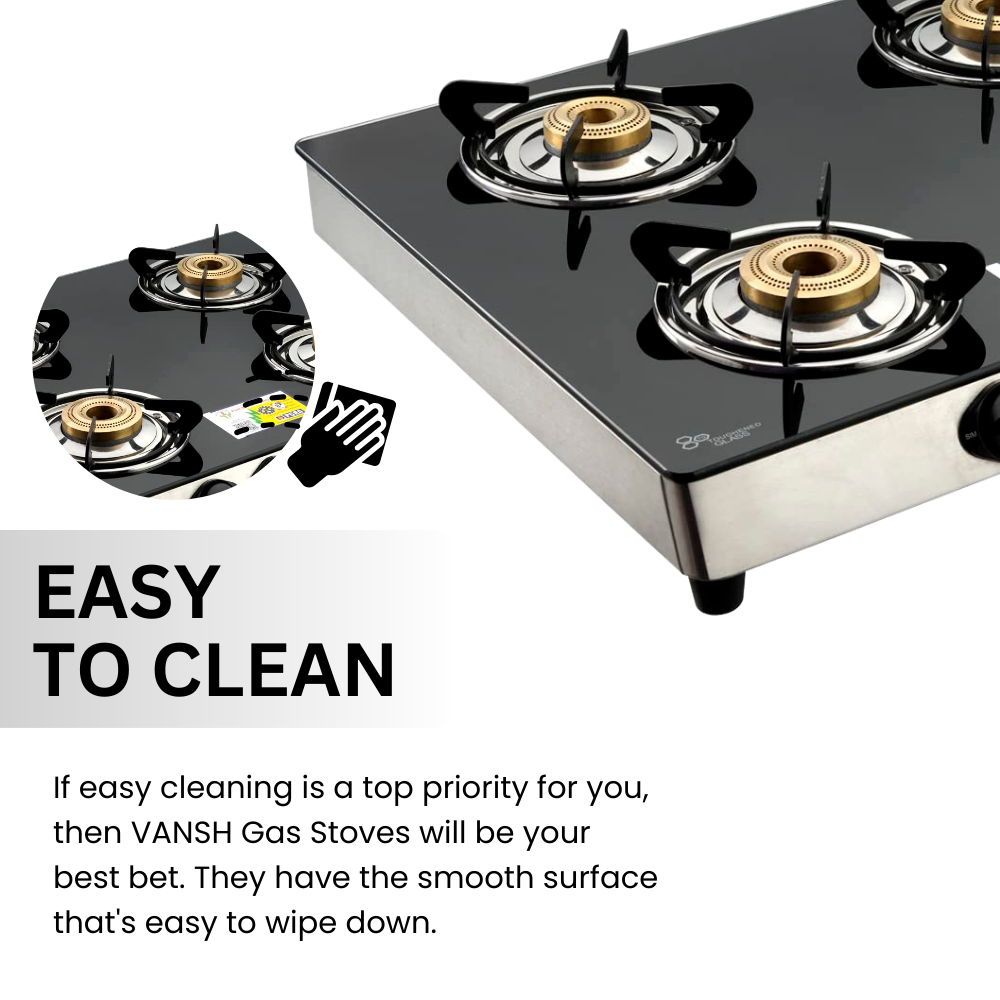 Vansh Home Glass Top Gas Stove, 4 Burner Gas Stove, Black (ISI Certified,1 year warranty) (VH-4B-402 GT)