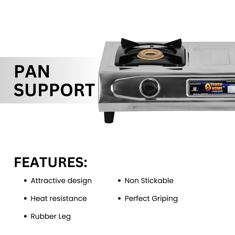 Vansh Homes Royal 2 Burner Stainless Steel LPG Gas Stove – High-Powered Brass Burners, Manual Ignition, ISI Certified, 360° Rotating Nozzle (VH-2B-202)