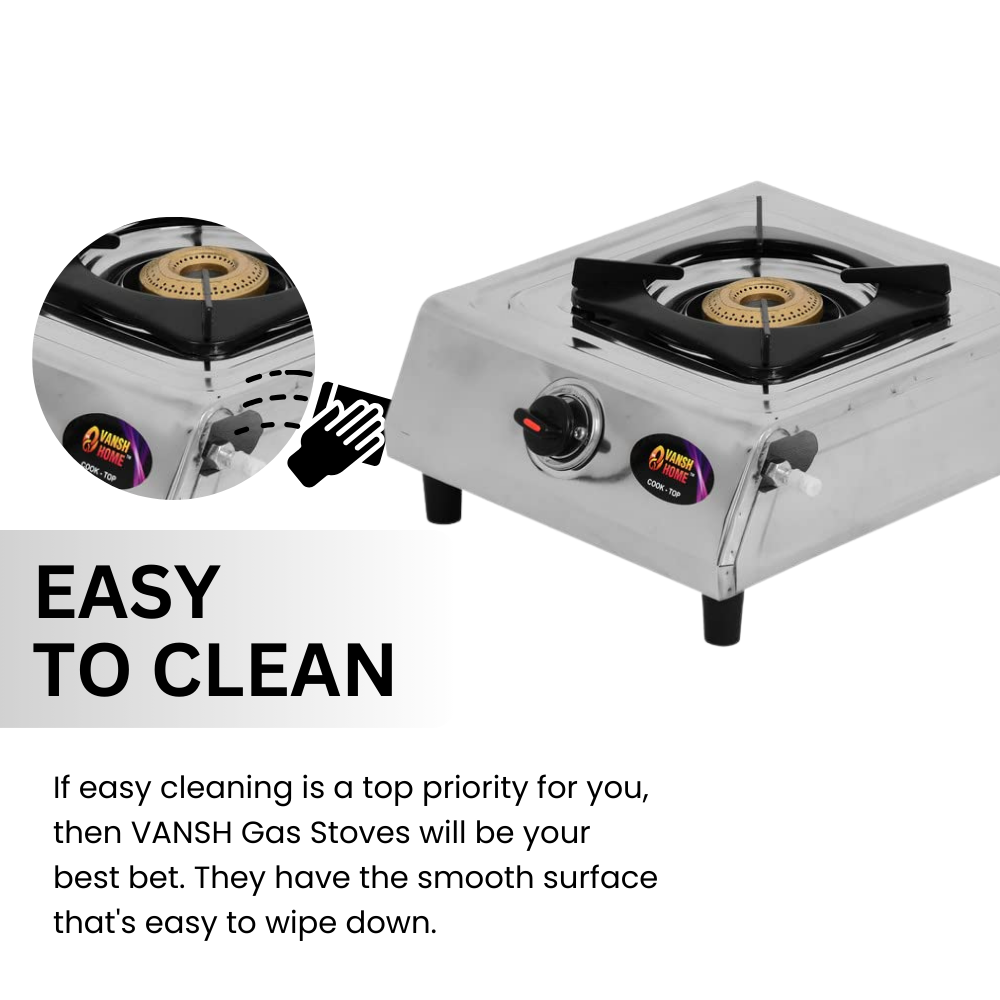 Vansh Homes Supreme Single Burner Manual LPG Gas Stove – Stainless Steel Body, High-Efficiency Brass Burner, ISI Certified, PNG Ready (VH-1B-102)