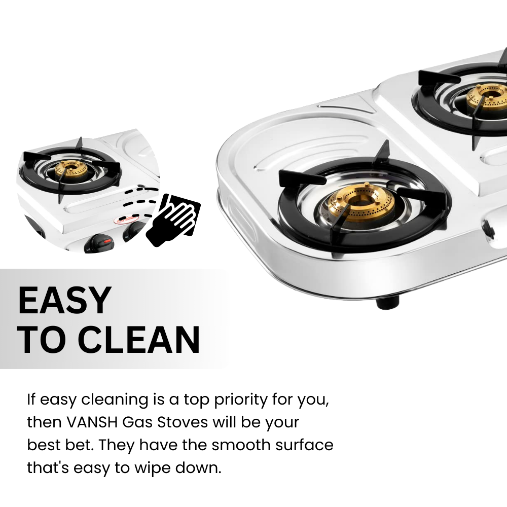 Vansh Homes Flame 3 Burner Stainless Steel LPG Gas Stove – TripleCook Cooktop, High-Efficiency Brass Burners, BIS Certified (VH-3B-302)