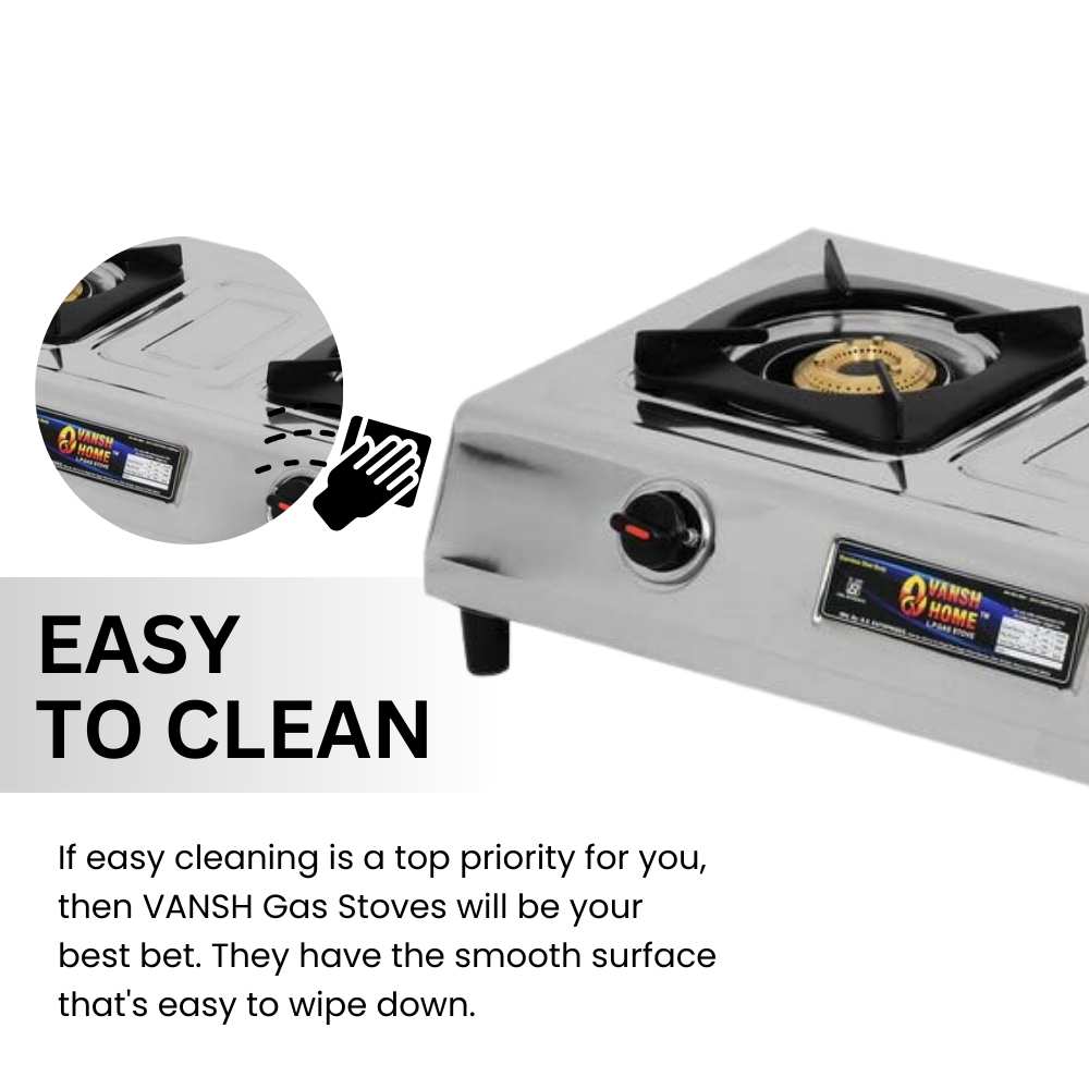 Vansh Homes Royal 2 Burner Stainless Steel LPG Gas Stove – High-Powered Brass Burners, Manual Ignition, ISI Certified, 360° Rotating Nozzle (VH-2B-203)