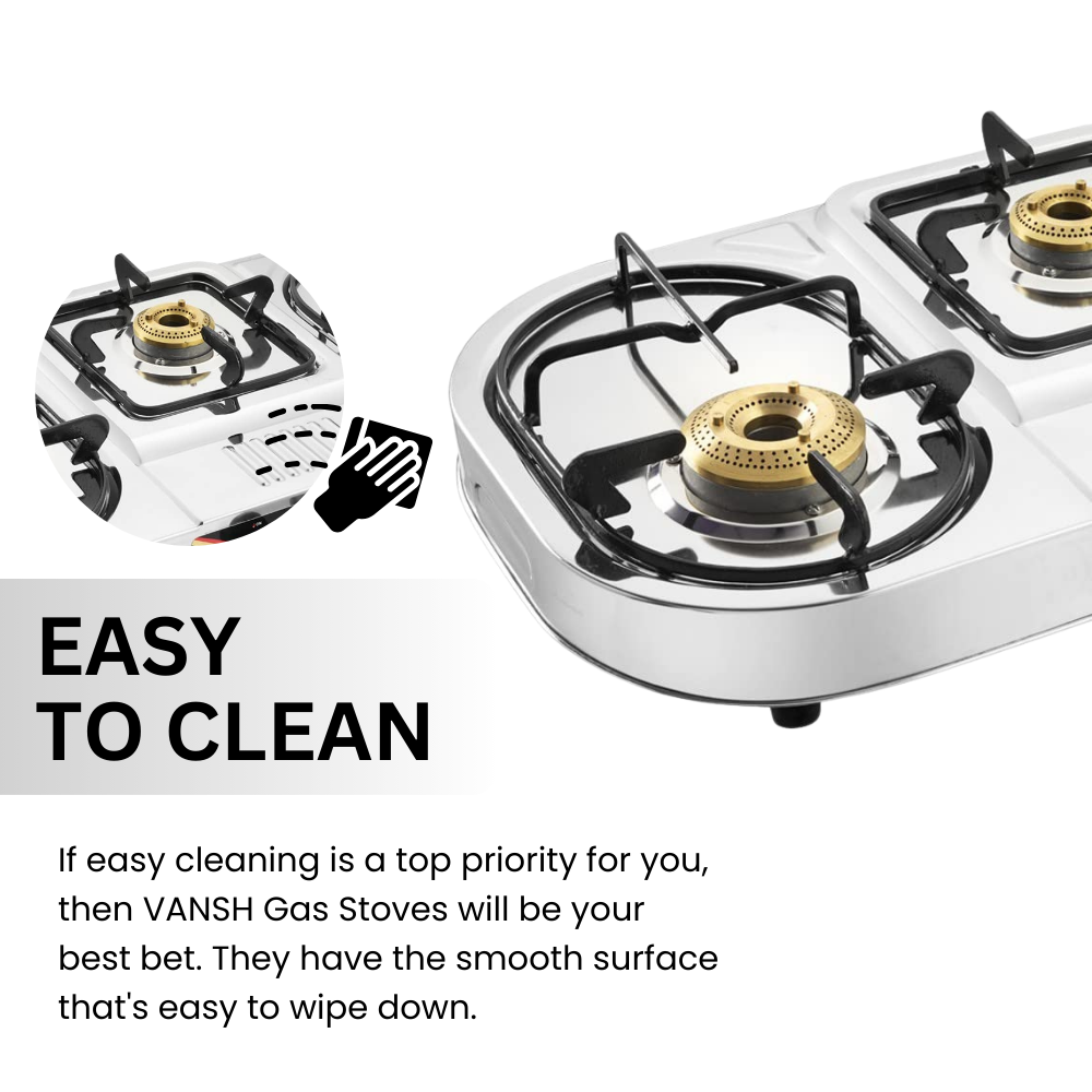 Vansh Homes Flame 3 Burner Stainless Steel LPG Gas Stove – TripleCook Cooktop, High-Efficiency Brass Burners, BIS Certified (VH-3B-301)