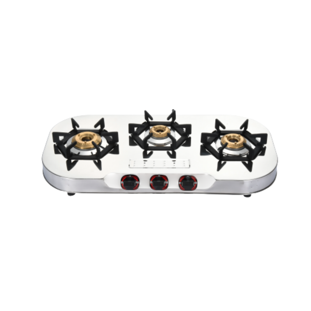 Vansh Homes Flame 3 Burner Stainless Steel LPG Gas Stove – TripleCook Cooktop, High-Efficiency Brass Burners, BIS Certified (VH-3B-303)