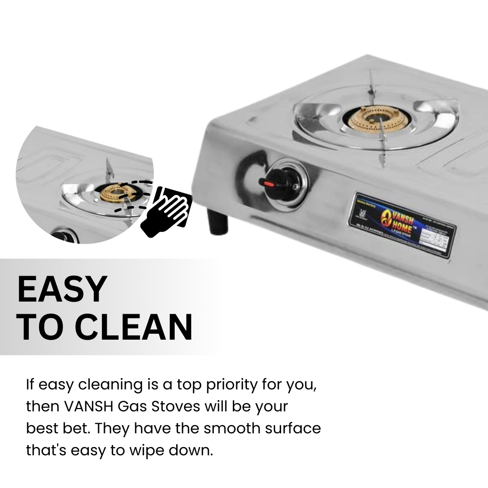 Vansh Homes Royal 2 Burner Stainless Steel LPG Gas Stove – High-Powered Brass Burners, Manual Ignition, ISI Certified, 360° Rotating Nozzle (VH-2B-204)