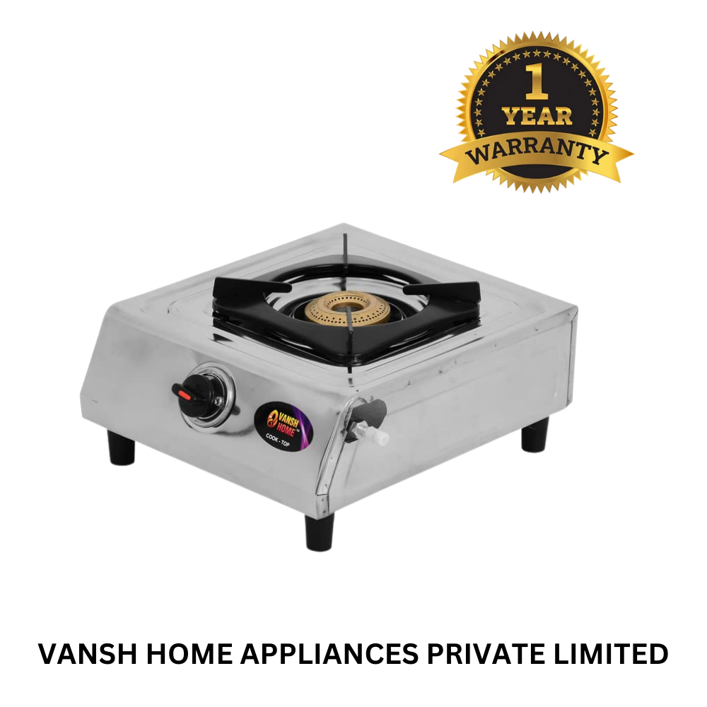Vansh Homes Supreme Single Burner Manual LPG Gas Stove – Stainless Steel Body, High-Efficiency Brass Burner, ISI Certified, PNG Ready (VH-1B-102)