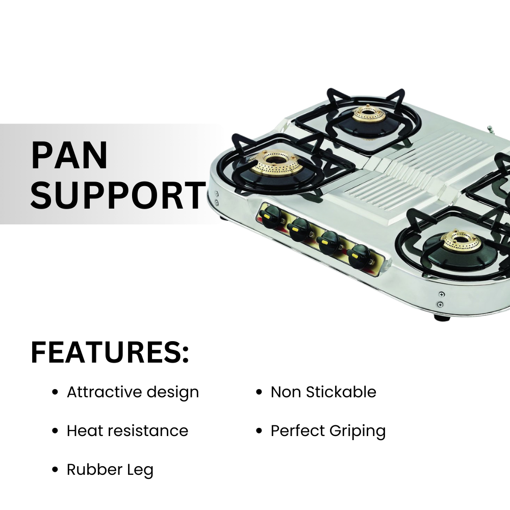 Vansh Homes Royal 4 Burner Stainless Steel LPG Gas Stove – High-Powered Brass Burners, Manual Ignition, ISI Certified, 360° Rotating Nozzle (VH-4B-401)