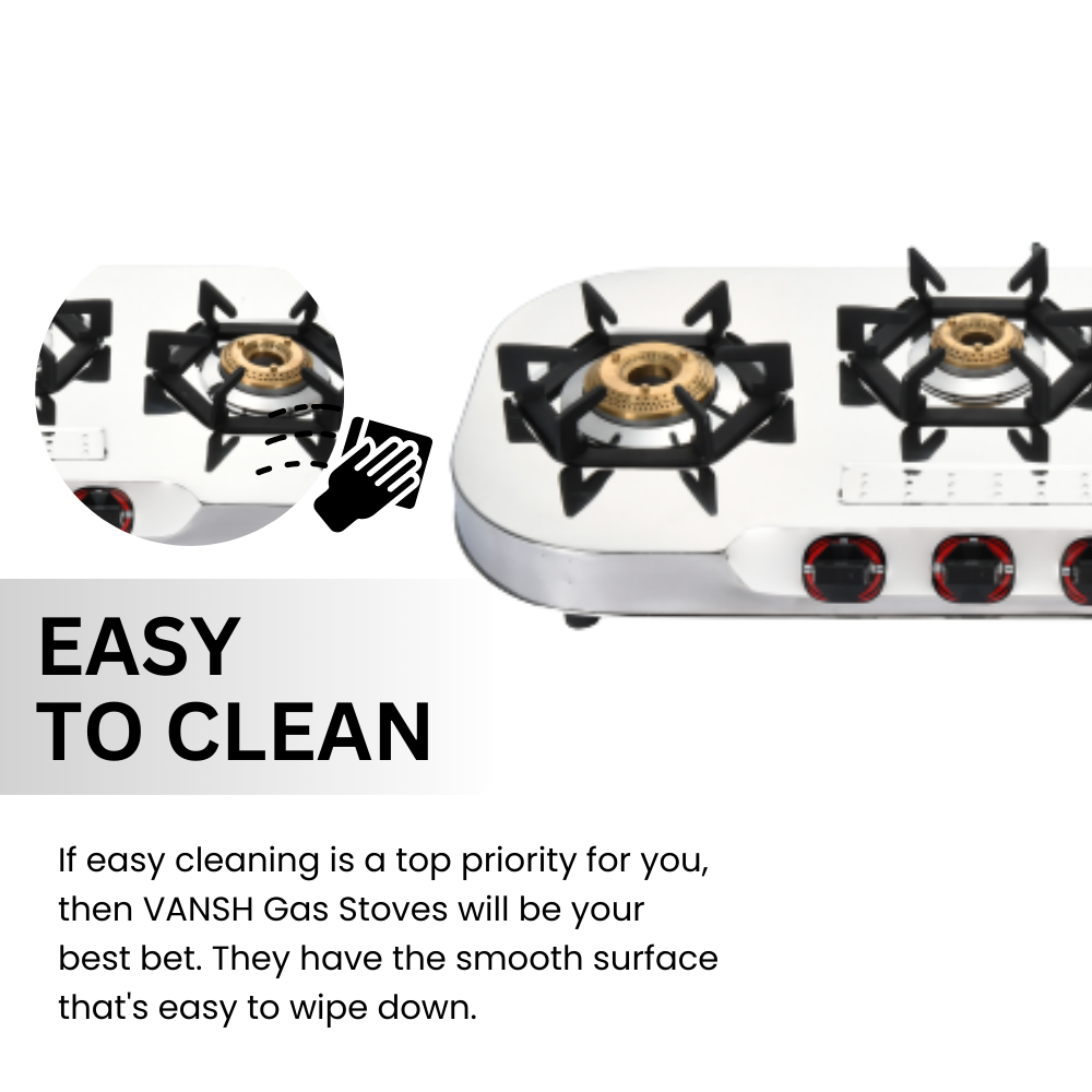 Vansh Homes Flame 3 Burner Stainless Steel LPG Gas Stove – TripleCook Cooktop, High-Efficiency Brass Burners, BIS Certified (VH-3B-303)