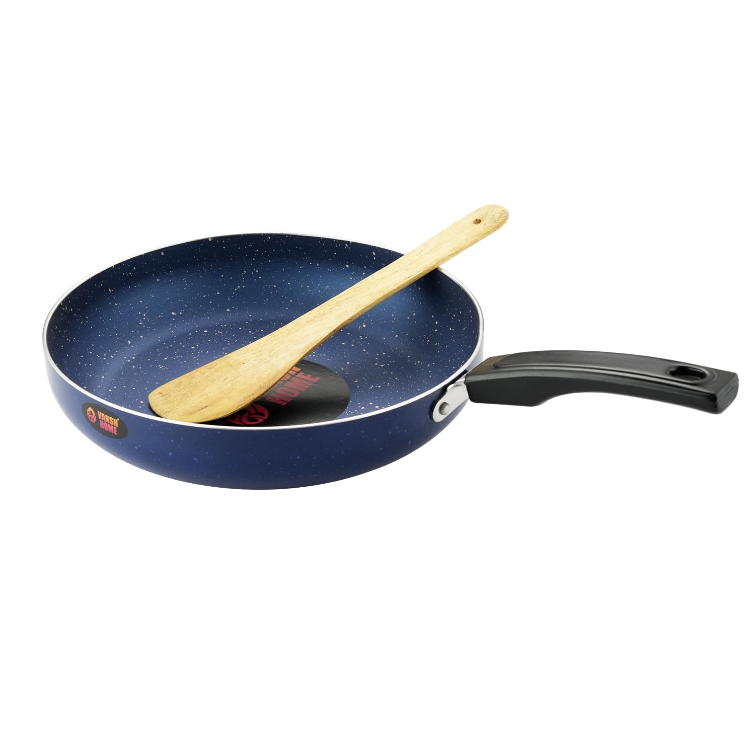 Vansh Home Non-Stick Fry Pan with Glass Lid, Blue, Bakelite Handle, Cookware