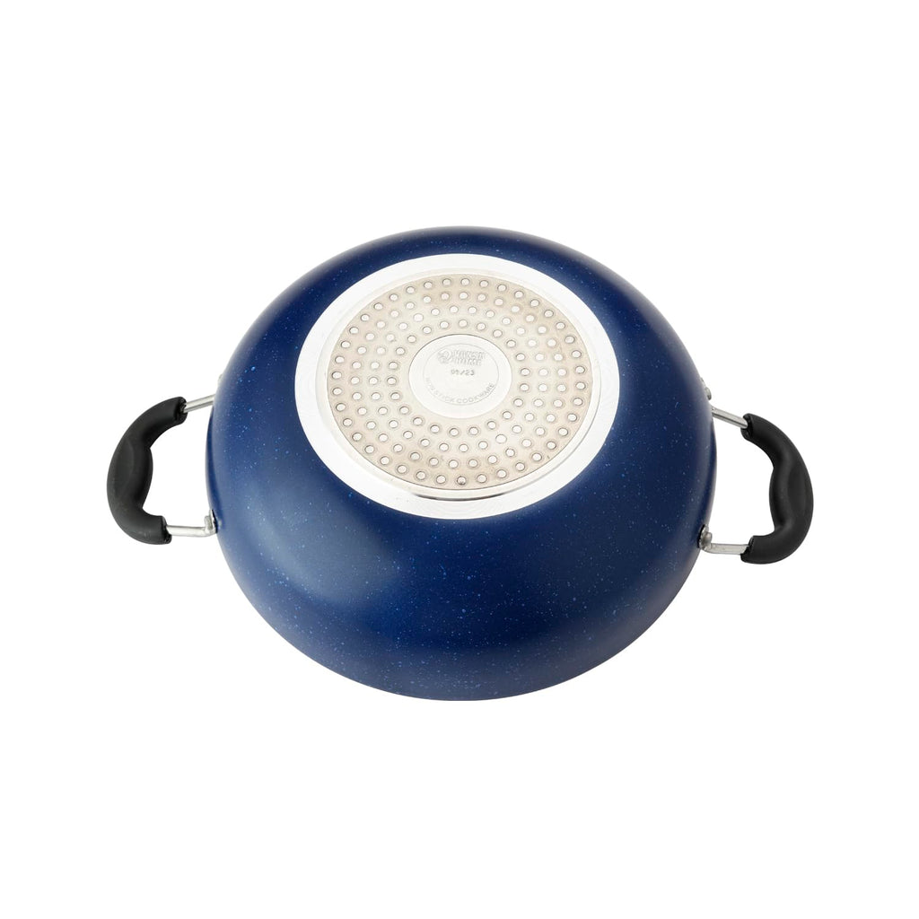 Non-Stick Kadai with Glass Lid, Blue, Deep Frying Pan with Handles