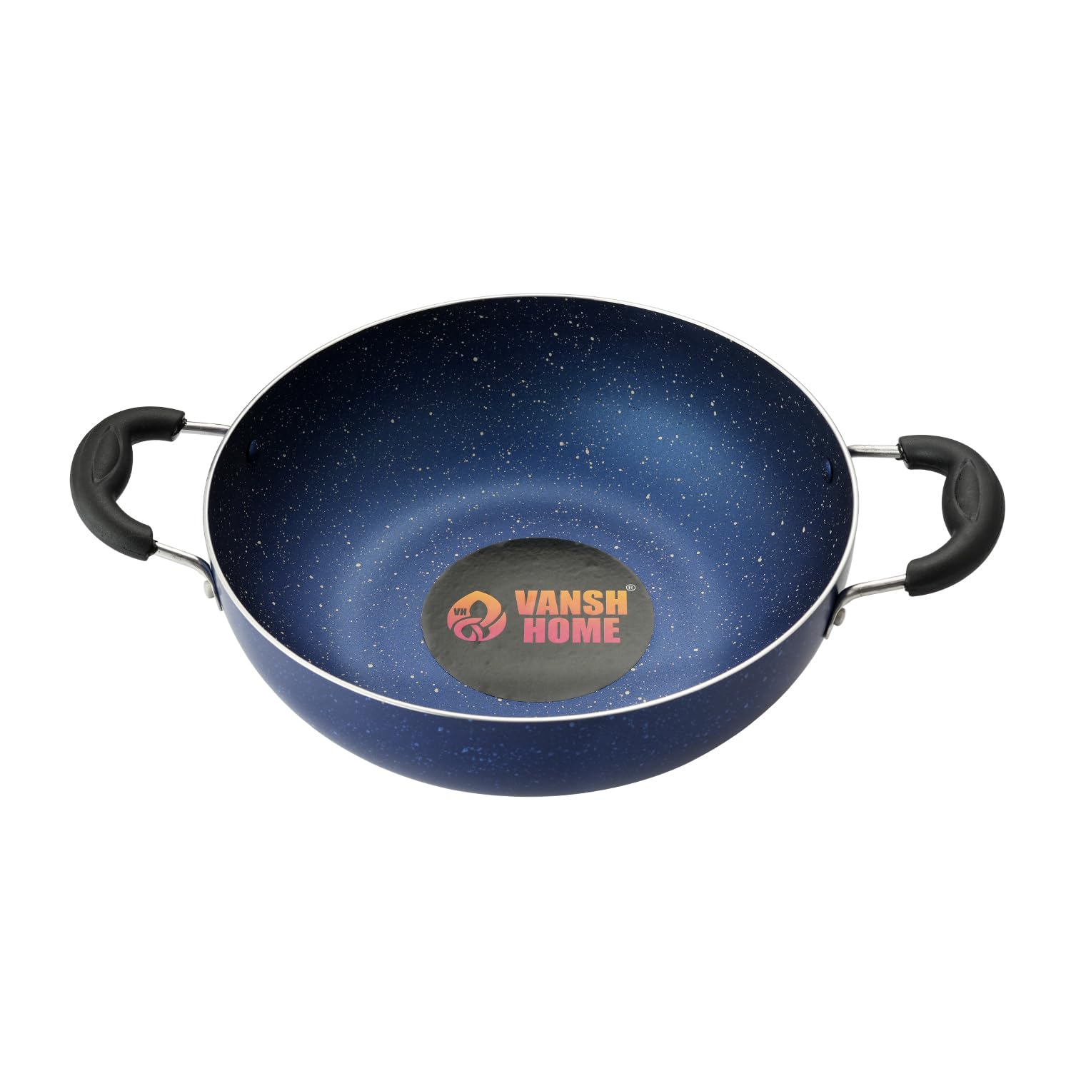 Non-Stick Kadai with Glass Lid, Blue, Deep Frying Pan with Handles