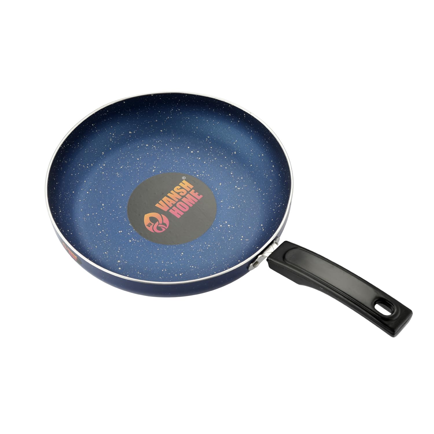 Vansh Home Non-Stick Fry Pan with Glass Lid, Blue, Bakelite Handle, Cookware