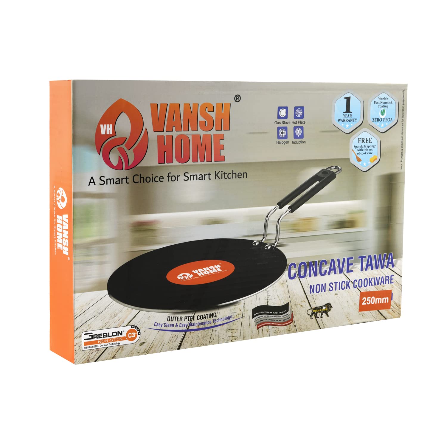 Vansh Homes Aluminium Non-Stick Dosa Tawa | Granite Finish | Induction Base | PFOA Free | High Temperature Resistant Exterior