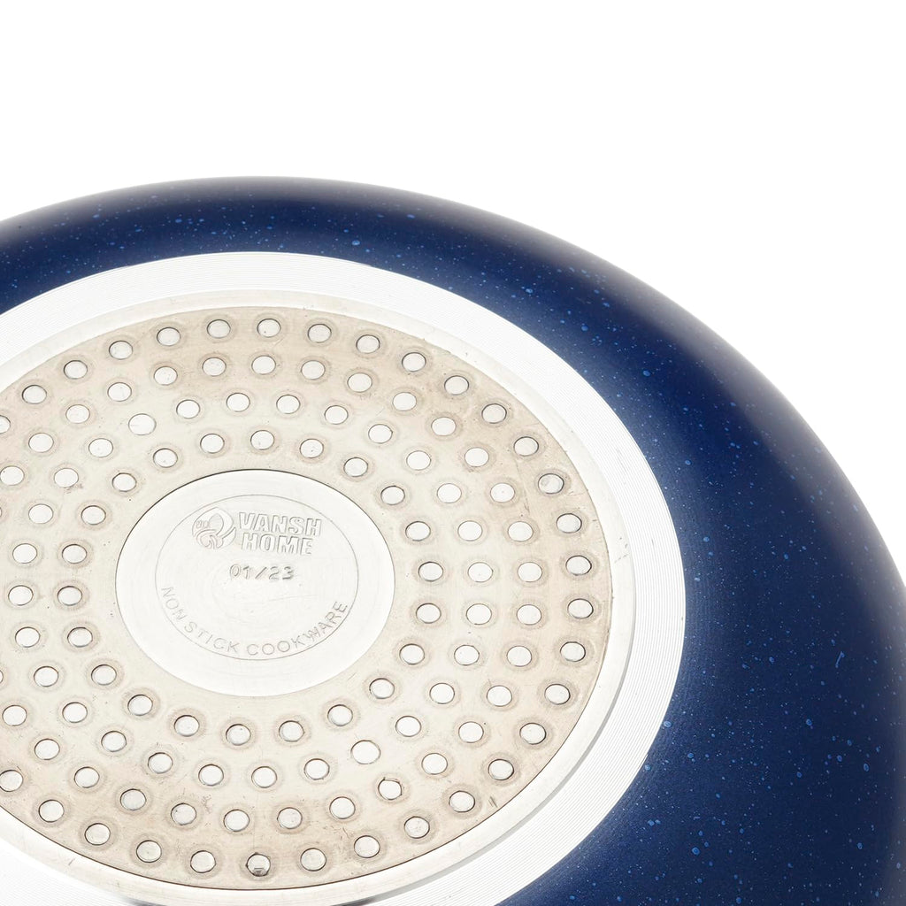 Non-Stick Kadai with Glass Lid, Blue, Deep Frying Pan with Handles