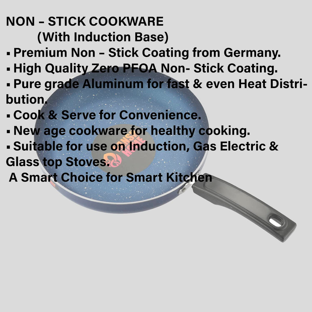 Vansh Home Non-Stick Fry Pan with Glass Lid, Blue, Bakelite Handle, Cookware