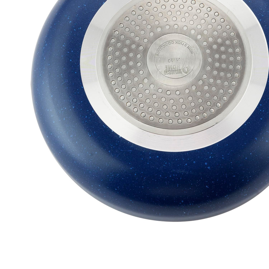 Vansh Home Non-Stick Fry Pan with Glass Lid, Blue, Bakelite Handle, Cookware