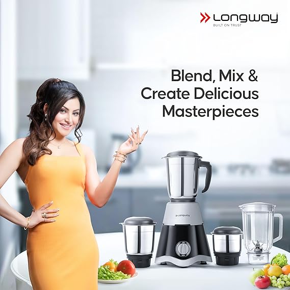 Super Dlx 750 Watt Juicer Mixer Grinder with 4 Jars for Grinding, Mixing, Juicing with Powerful Motor | 2 Year Warranty | (Black & Gray, 4 Jars)
