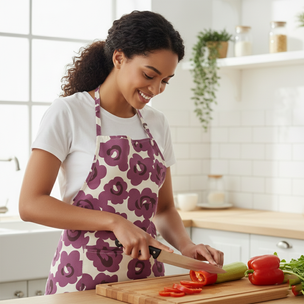 Vansh Homes Premium Fabric Apron | Durable Kitchen Cooking Apron with Adjustable Fit | Multicolor | 1 Apron | Everyday Use