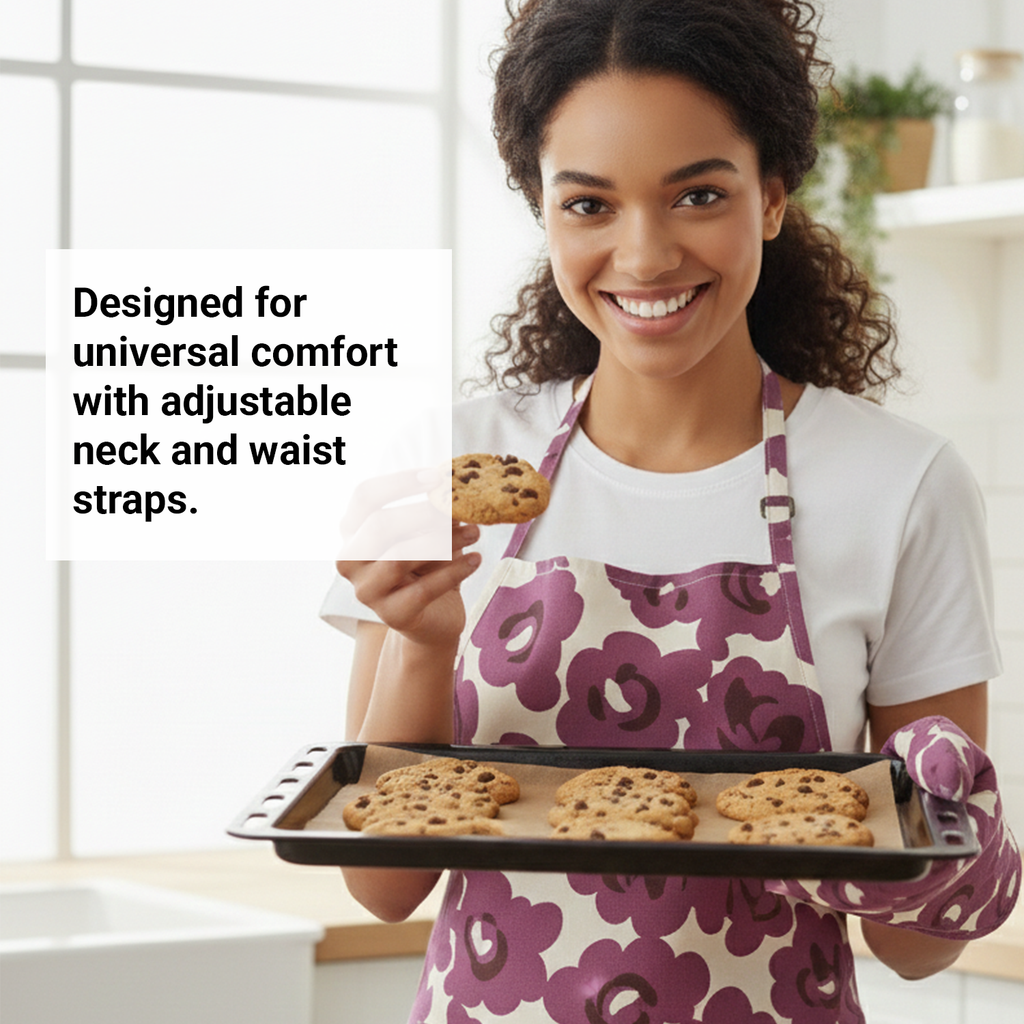 Vansh Homes Premium Fabric Apron | Durable Kitchen Cooking Apron with Adjustable Fit | Multicolor | 1 Apron | Everyday Use