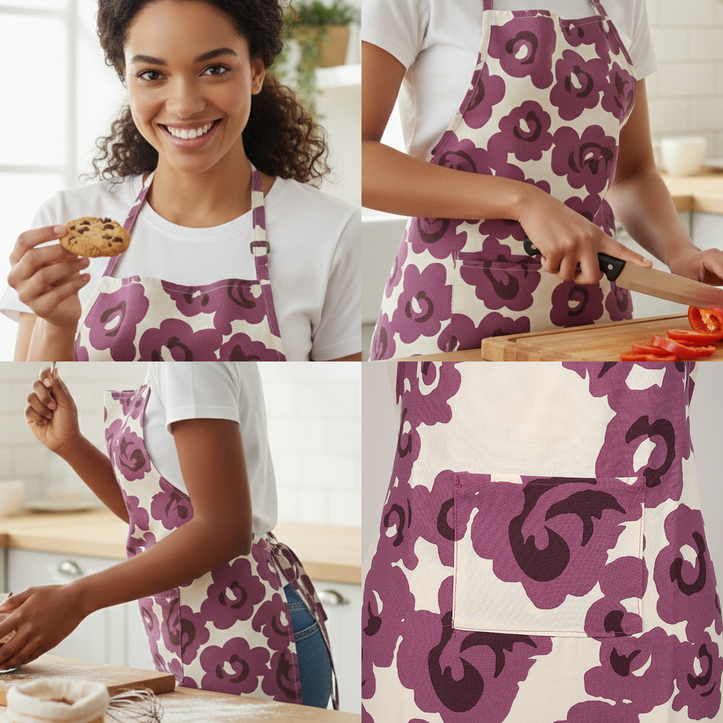 Vansh Homes Premium Fabric Apron | Durable Kitchen Cooking Apron with Adjustable Fit | Multicolor | 1 Apron | Everyday Use