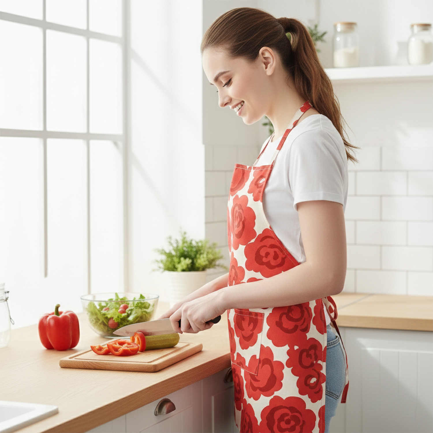 Vansh Homes Premium Fabric Apron | Durable Kitchen Cooking Apron with Adjustable Fit | Multicolor | 1 Apron | Everyday Use