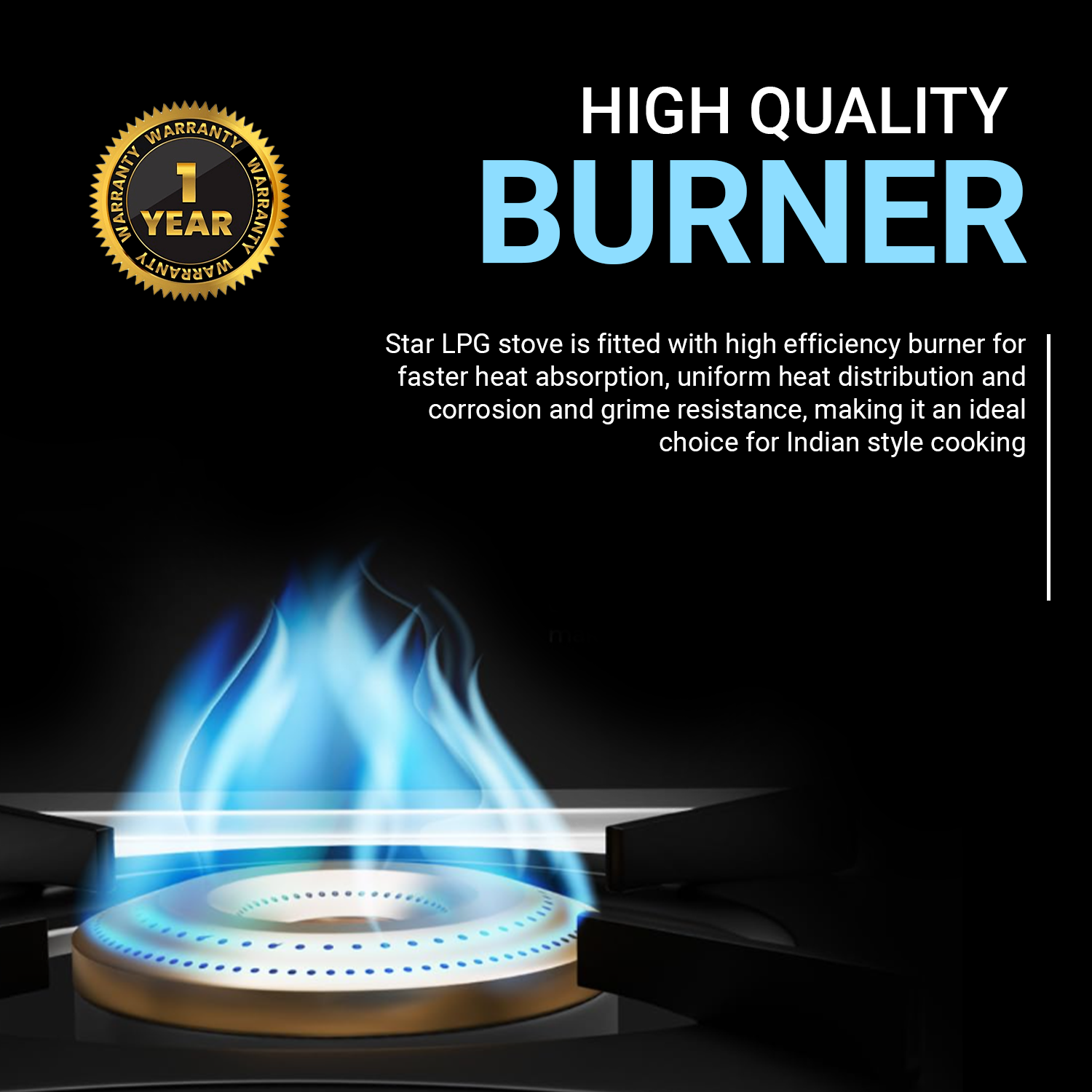 Vansh Homes Gas Stove | High-Efficiency Brass Burners |  Stainless Steel Body | Manual Ignition 1 Burner