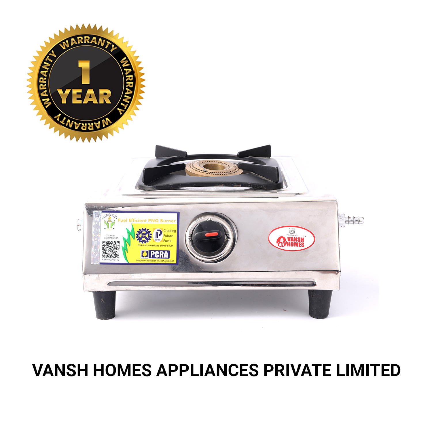 Vansh Homes Gas Stove | High-Efficiency Brass Burners |  Stainless Steel Body | Manual Ignition 1 Burner
