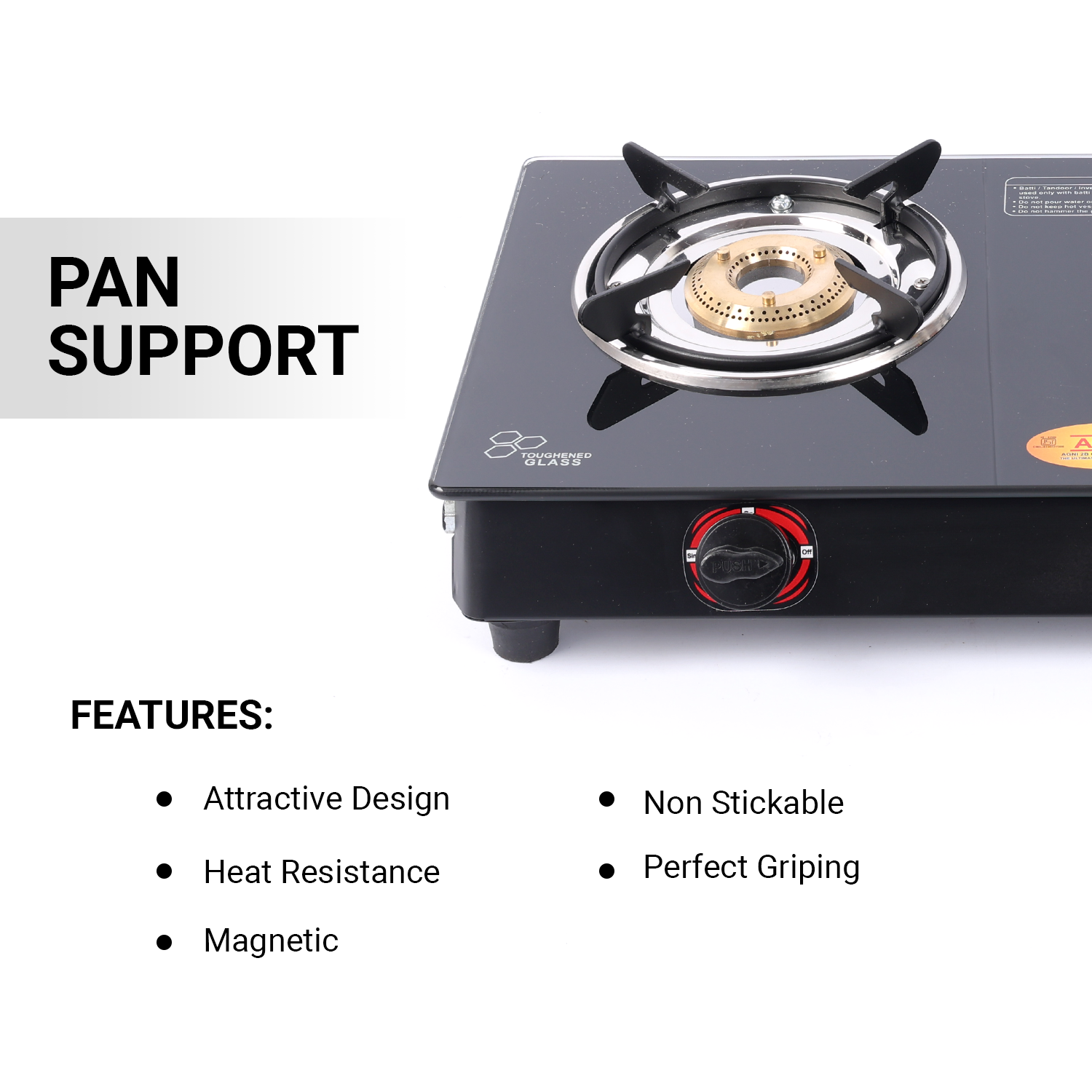 Vansh Homes Premium Glass Top 6MM Gas Stove – High Efficiency Burners, Toughened Glass, ISI Certified, Easy Clean Design 2 Burner