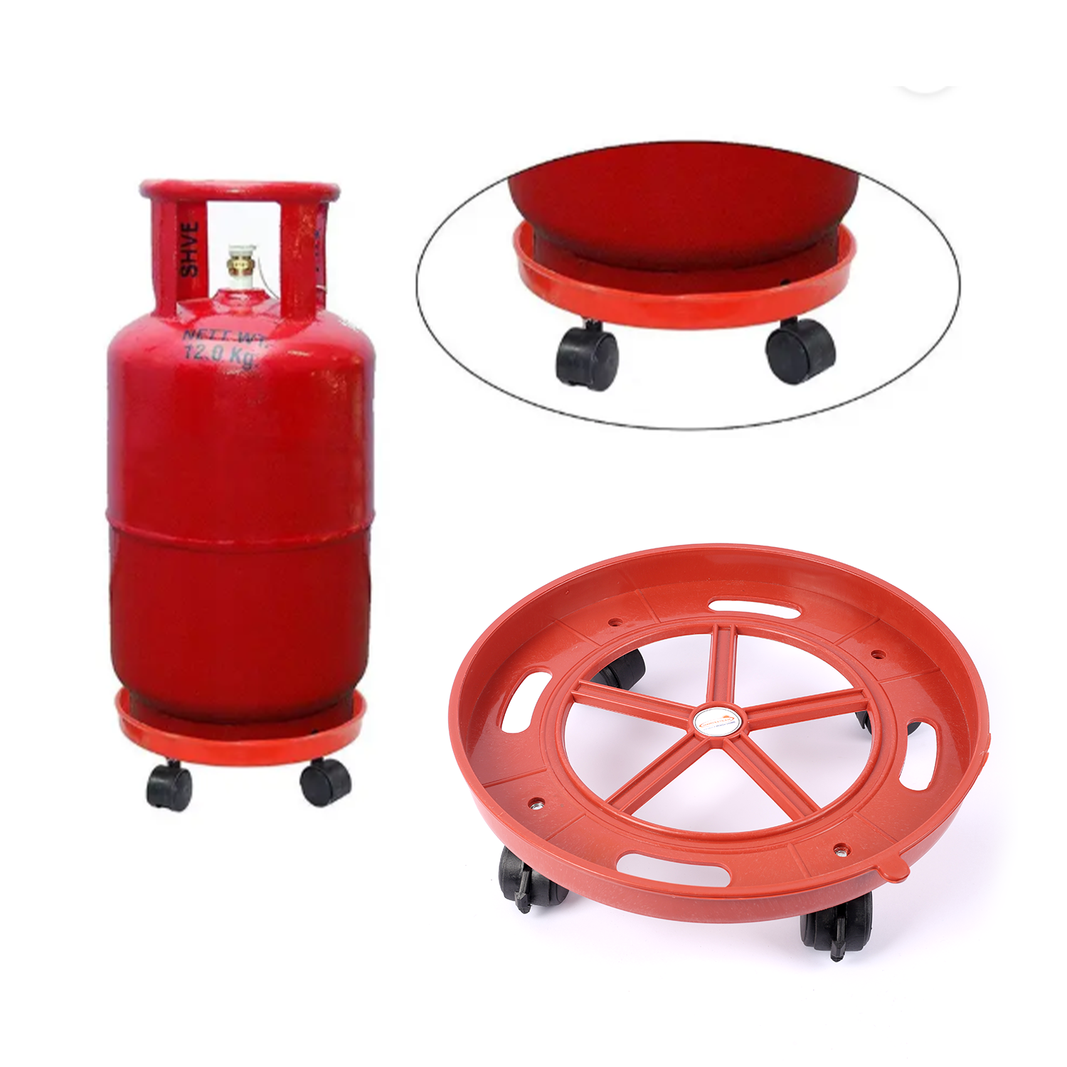 Vansh Home Premium Plastic Gas Cylinder Trolly | Heavy Load Capacity | Smooth Rolling Wheels – Pack of 1