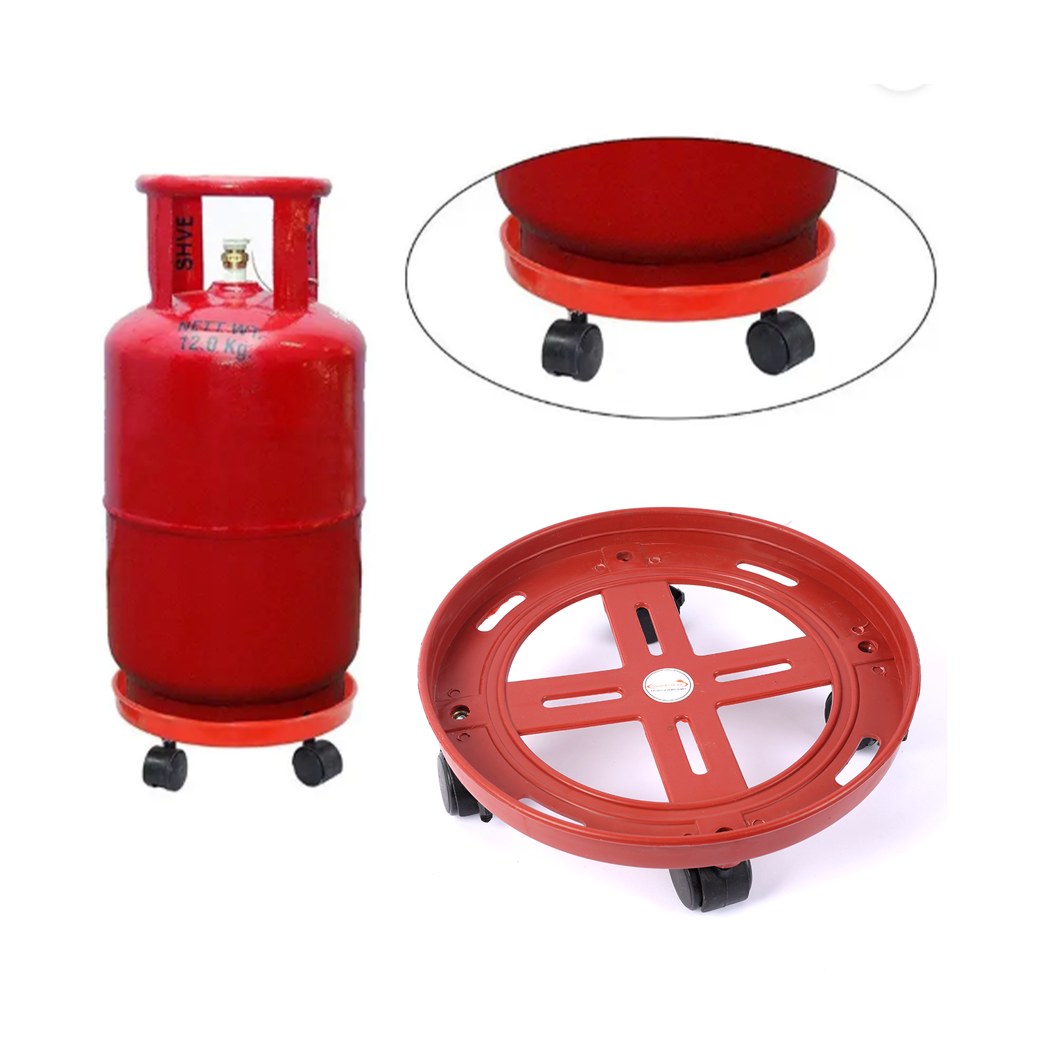 Vansh Homes Classic Plastic Gas Cylinder Trolley | Lightweight & Strong | Smooth Rolling Wheels | Easy LPG Cylinder Movement | Pack of 1 (VI-CL-02)