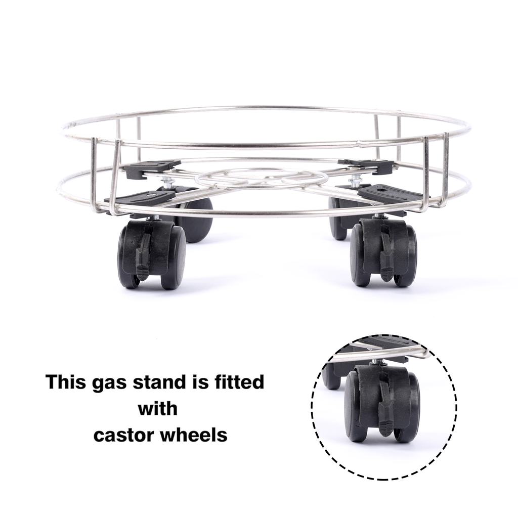 Vansh Homes Stainless Steel Gas Trolley | Heavy-Duty Anti-Rust Design | 360° Smooth Wheel Movement | Strong & Stable LPG Cylinder Stand | Pack of 1 (VI-CL-04)