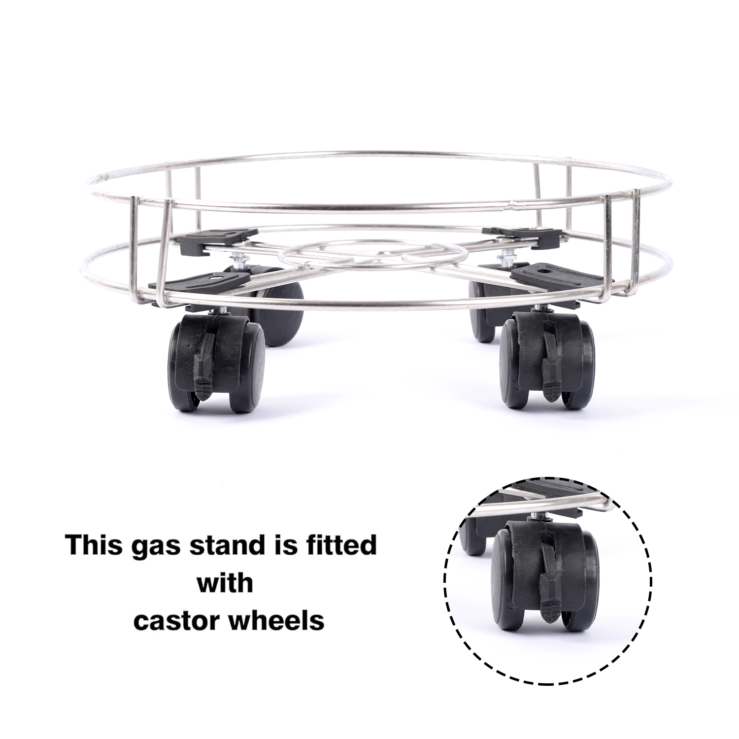 Vansh Homes Stainless Steel Gas Trolley | Heavy-Duty Anti-Rust Design | 360° Smooth Wheel Movement | Strong & Stable LPG Cylinder Stand | Pack of 1 (VI-CL-04)
