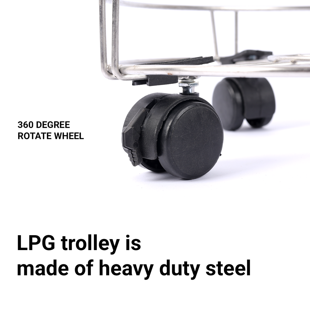 Vansh Homes Stainless Steel Gas Trolley | Heavy-Duty Anti-Rust Design | 360° Smooth Wheel Movement | Strong & Stable LPG Cylinder Stand | Pack of 1 (VI-CL-04)