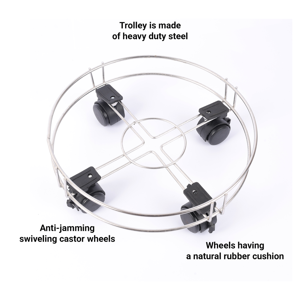 Vansh Homes Stainless Steel Gas Trolley | Heavy-Duty Anti-Rust Design | 360° Smooth Wheel Movement | Strong & Stable LPG Cylinder Stand | Pack of 1 (VI-CL-04)