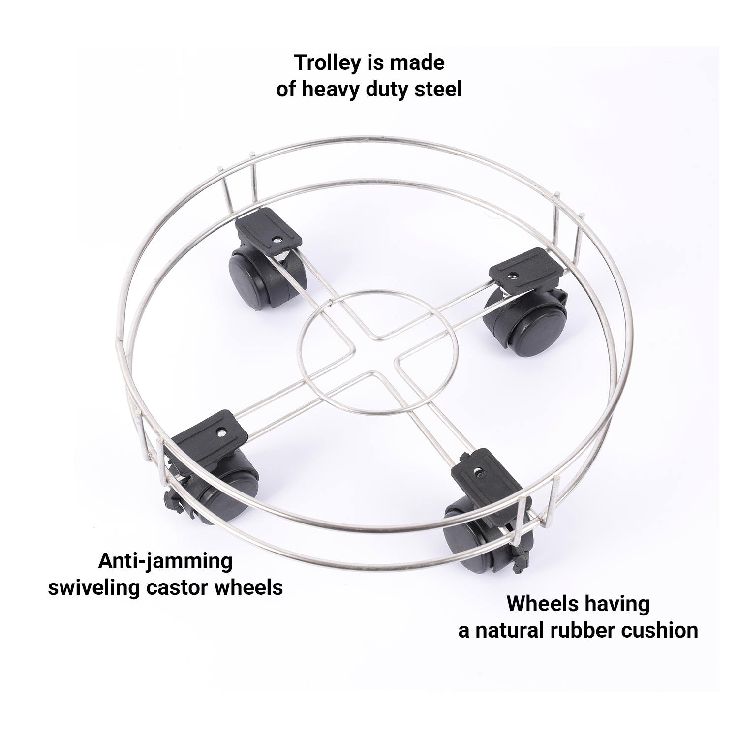 Vansh Homes Stainless Steel Gas Trolley | Heavy-Duty Anti-Rust Design | 360° Smooth Wheel Movement | Strong & Stable LPG Cylinder Stand | Pack of 1 (VI-CL-04)