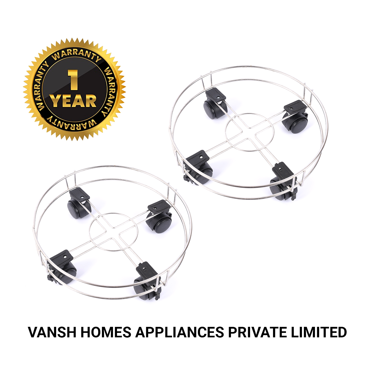 Vansh Homes Stainless Steel Gas Trolley | Heavy-Duty Anti-Rust Design | 360° Smooth Wheel Movement | Strong & Stable LPG Cylinder Stand | Pack of 1 (VI-CL-04)