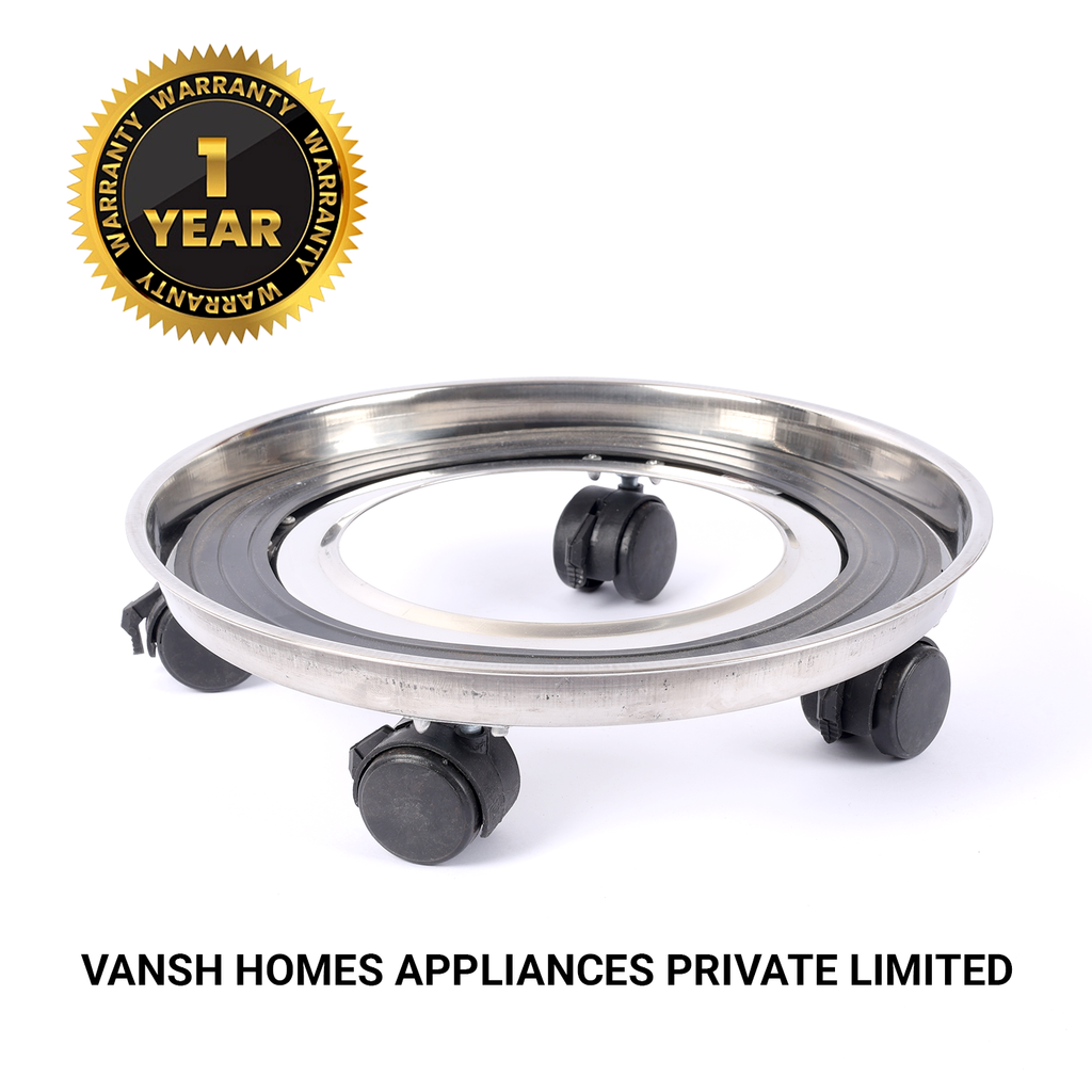 Vansh Homes Stainless Steel Gas Trolley | Heavy-Duty Anti-Rust Design | 360° Smooth Wheel Movement | Strong & Stable LPG Cylinder Stand | Pack of 1 (VI-CL-06)