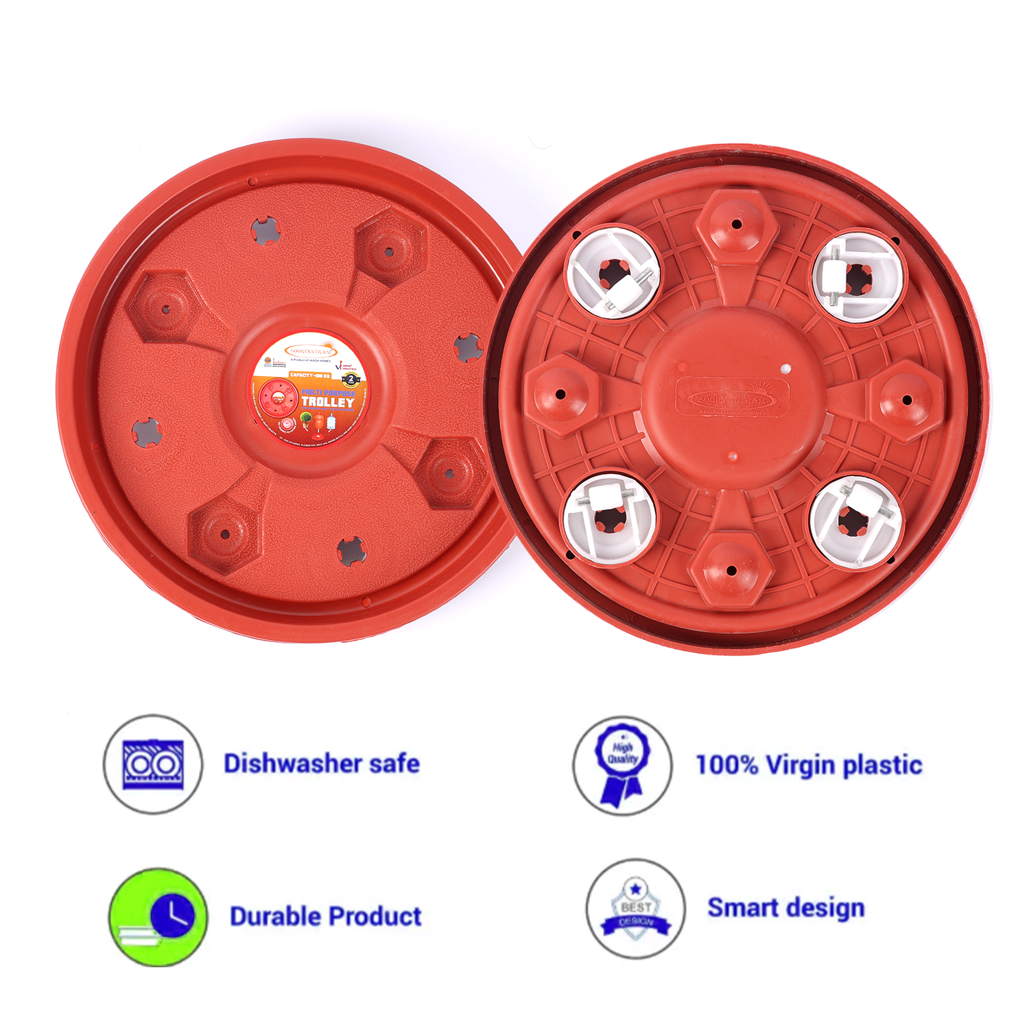 Vansh Home Heavy-Duty Plastic Gas Trolly | 360° Rotating Wheels | Cylinder Stand for LPG Cylinder – Pack of 1