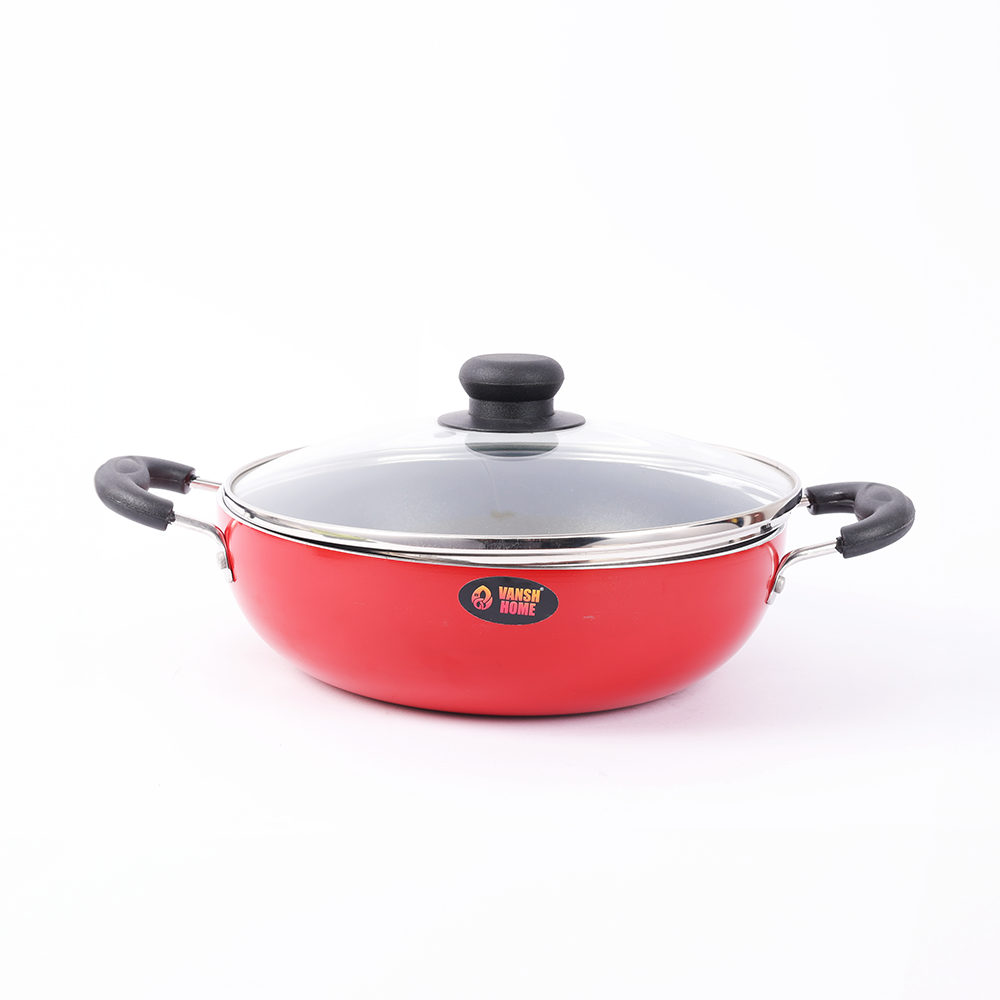 Vansh Homes Premium Non-Stick Deep Kadhai – Red | Heavy-Duty Build | Even Heat Distribution | 1-Year Warranty