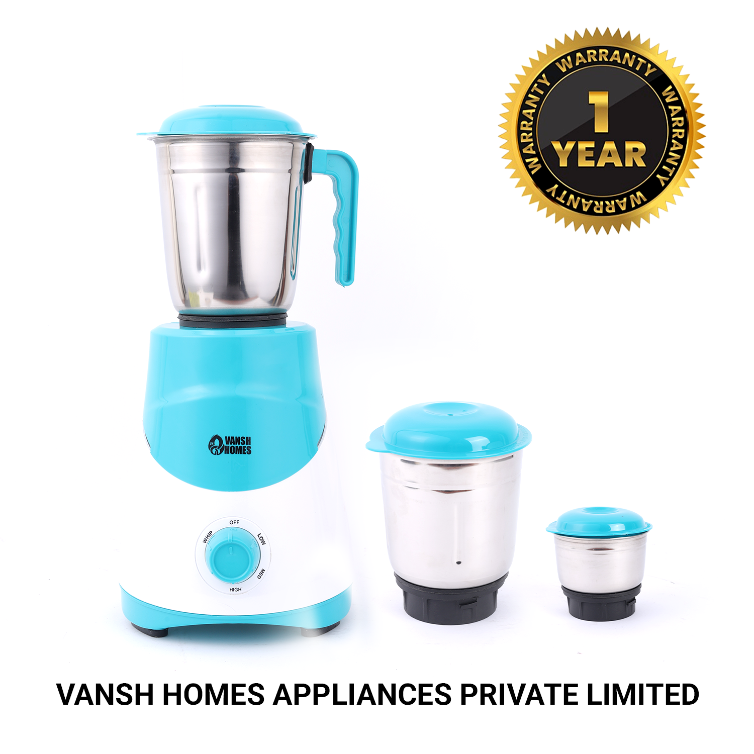 Vansh Home Appliances 3-Jar Mixer Grinder | 600W Powerful Motor | Stainless Steel Jars | Multi-Purpose Grinding & Blending | ISI Certified | Kitchen Essential