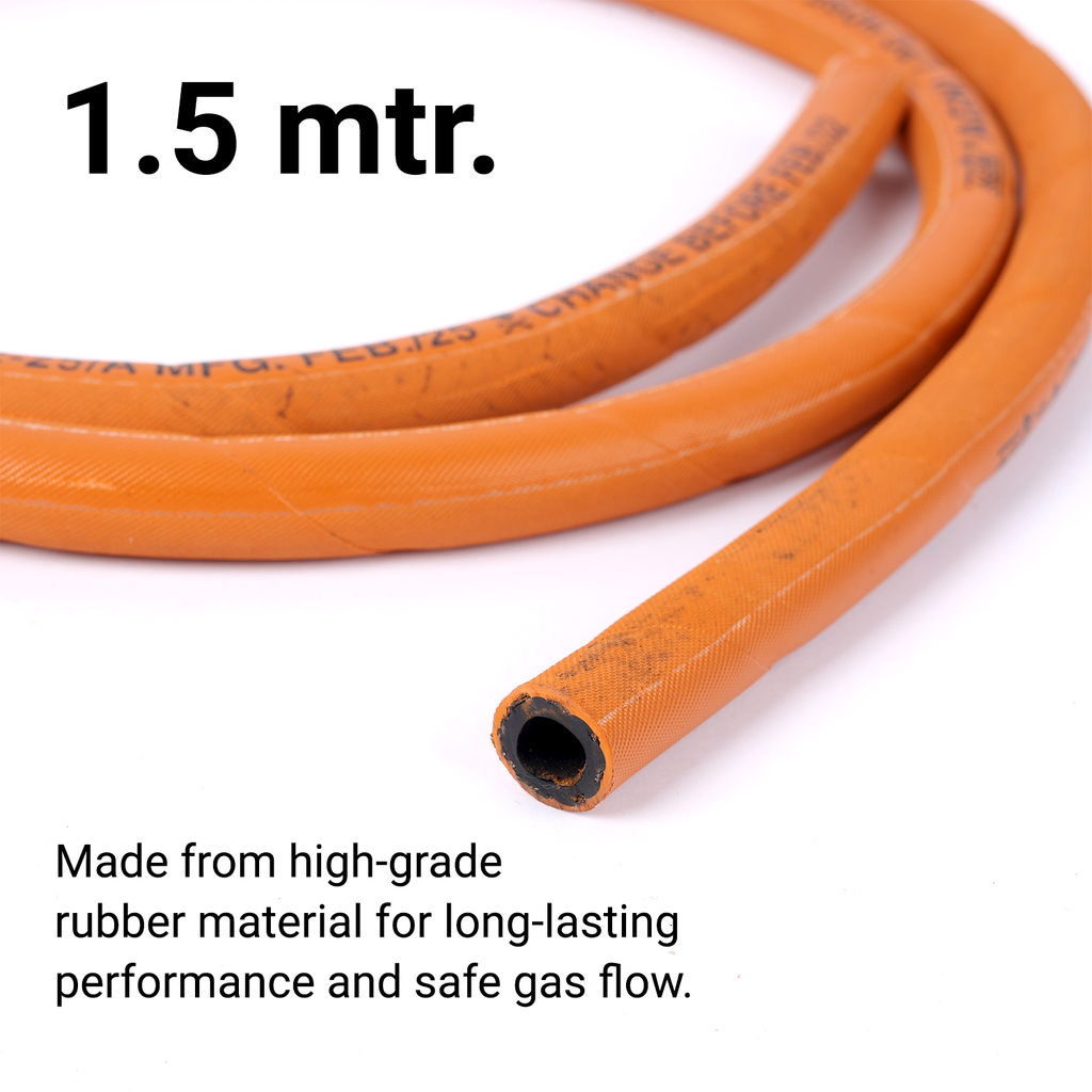 Vansh Homes LPG Gas Hose Pipe – 1.5 Meter Standard Rubber Pipe, Compatible with All Gas Stoves &amp; Regulators, ISI-Like Safety, 5-Year Warranty (VI-LH-02)